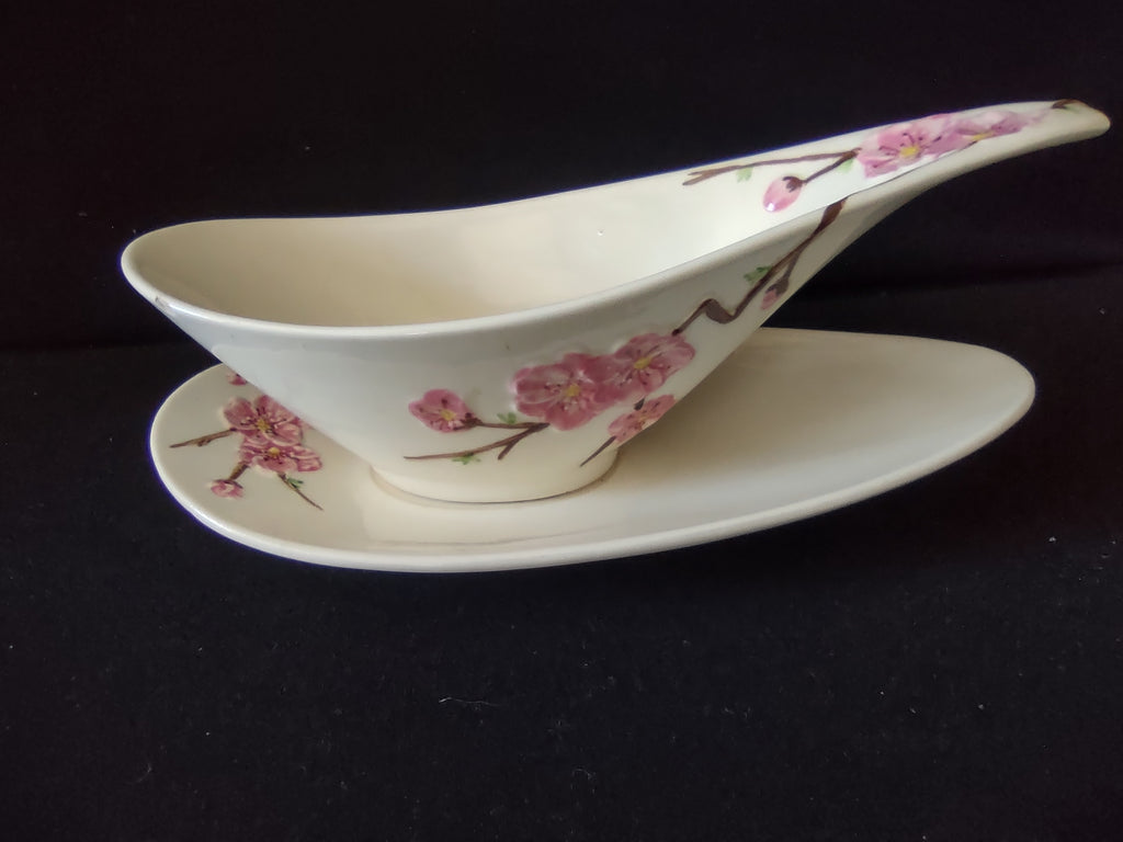 Vintage Metlox Poppytrail Peach Blossom Gravy Boat Underplate Pink [6554]