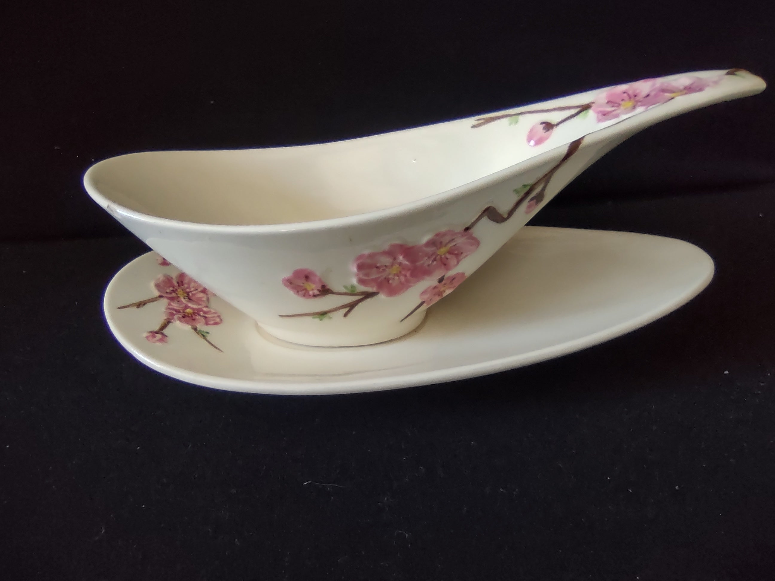 Vintage Metlox Poppytrail Peach Blossom Gravy Boat Underplate Pink [6554]