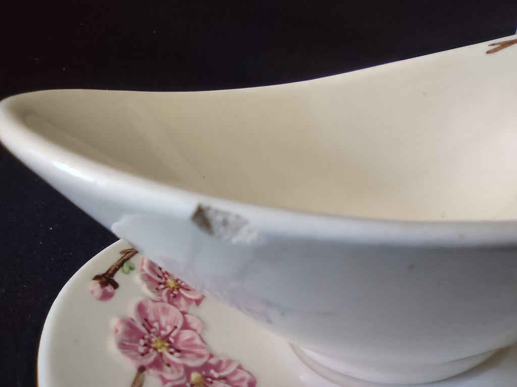 Vintage Metlox Poppytrail Peach Blossom Gravy Boat Underplate Pink [6554]