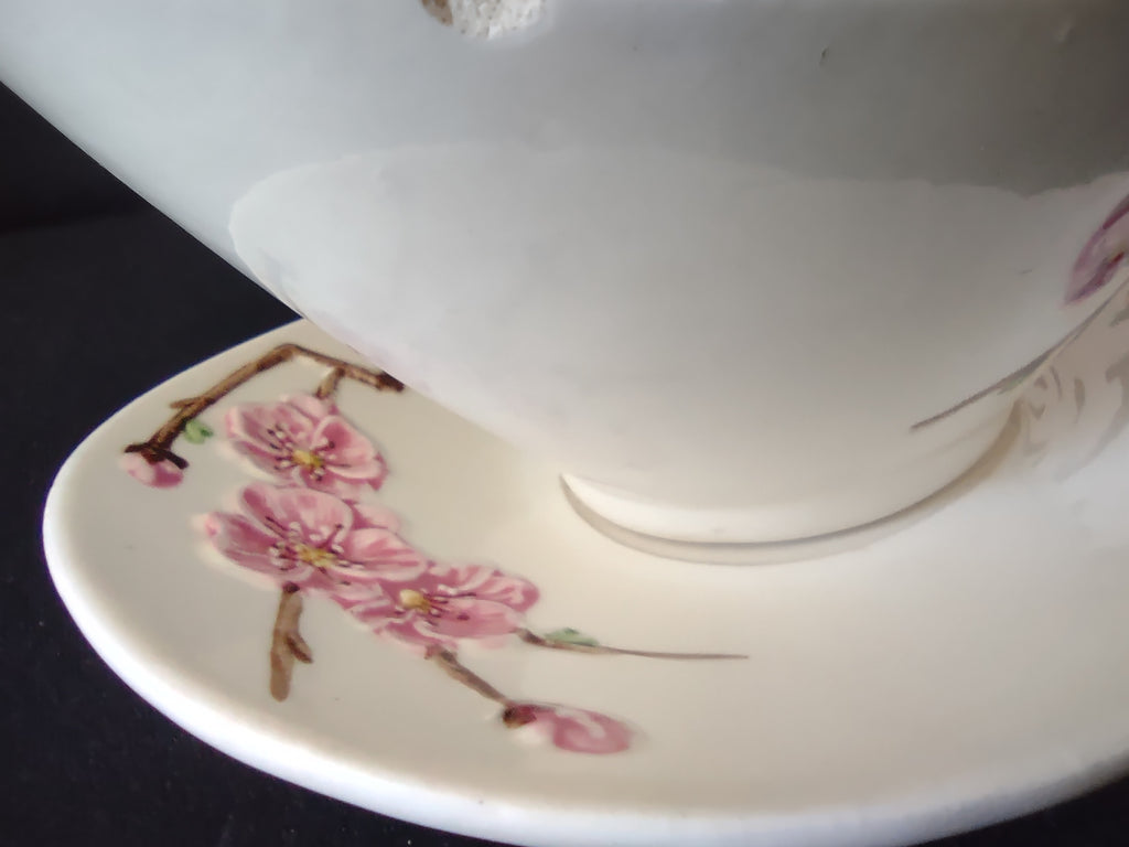 Vintage Metlox Poppytrail Peach Blossom Gravy Boat Underplate Pink [6554]