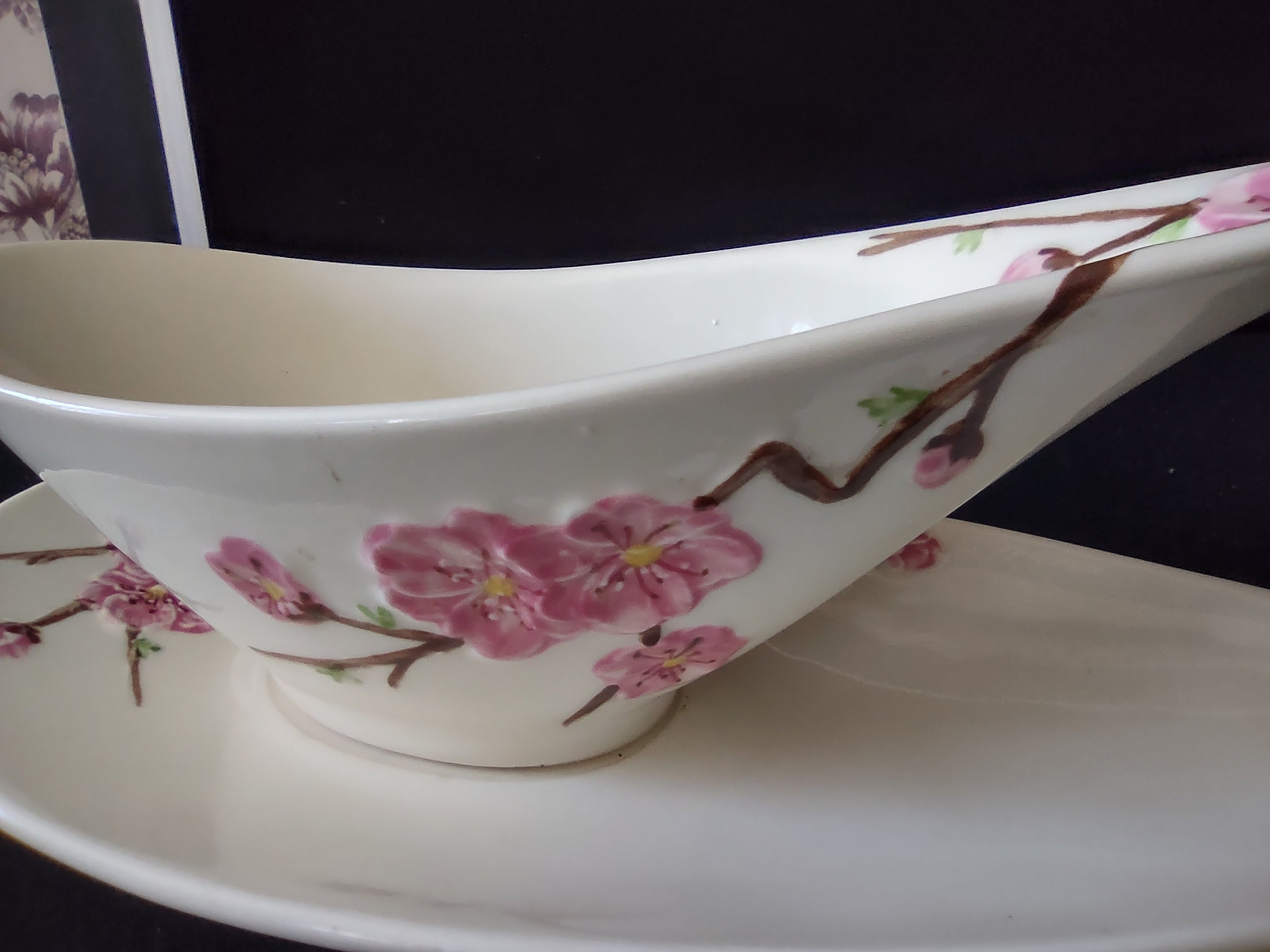 Vintage Metlox Poppytrail Peach Blossom Gravy Boat Underplate Pink [6554]