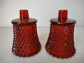 Vintage Homco Ruby Red Diamond Point Pressed Glass Votive Holders Set 2 [6566]