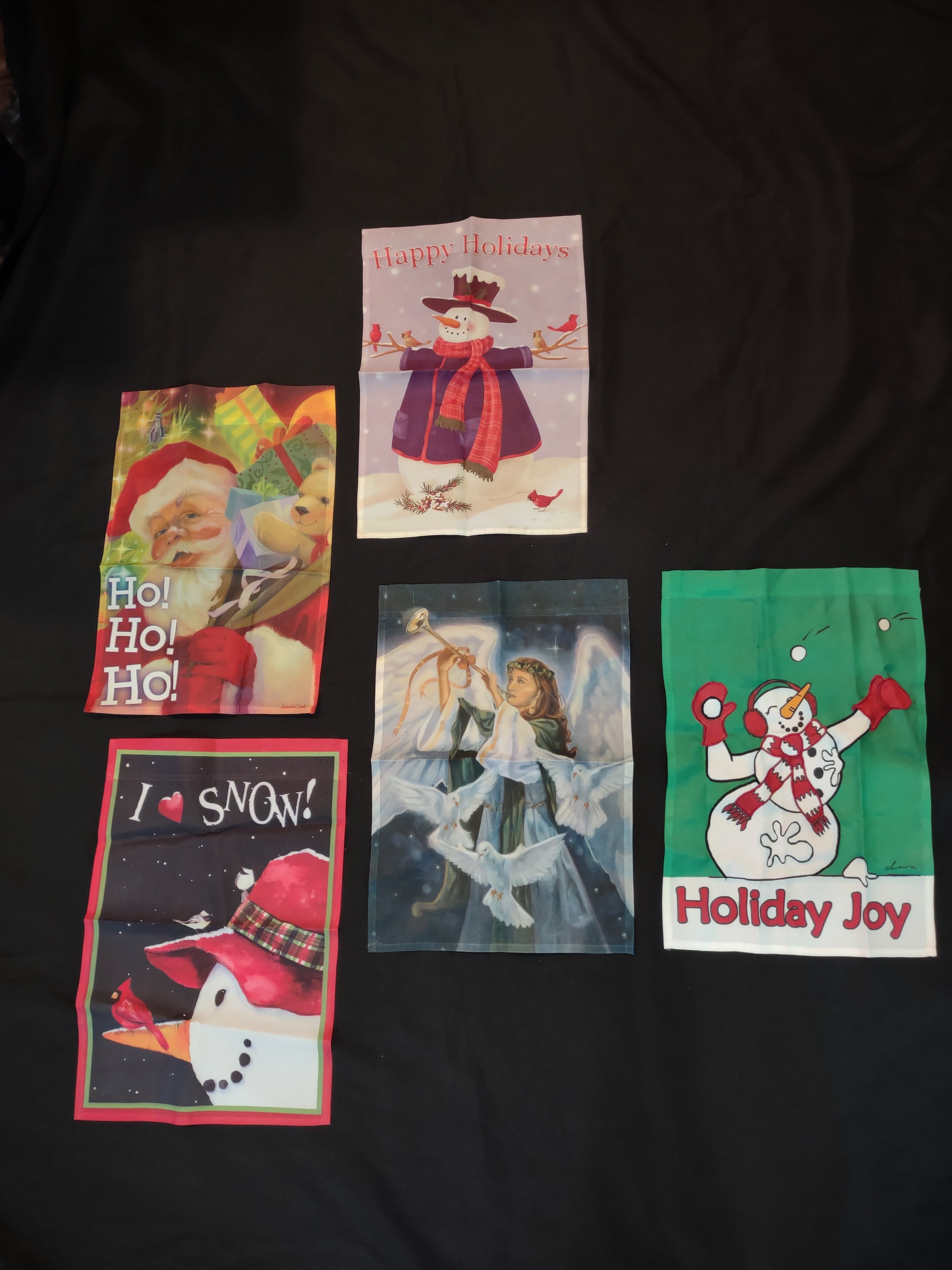Vintage Christmas Garden Flags Lot of 5 Snowman Santa Angel [4867]