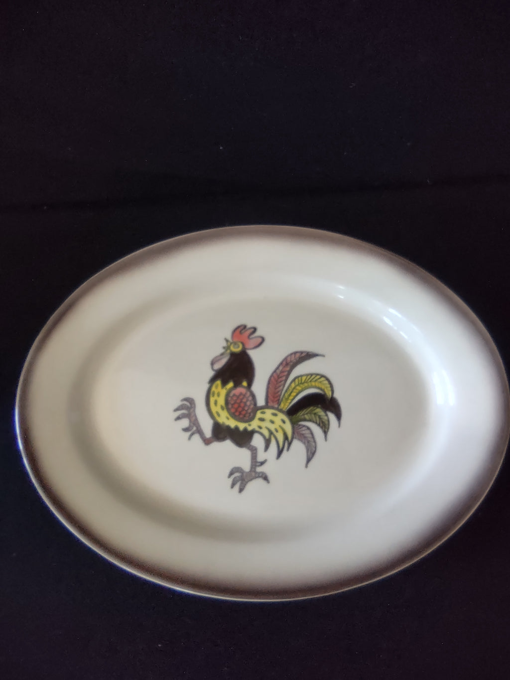 Vintage Metlox Poppytrail Red Rooster Oval Serving Platter California [6567]