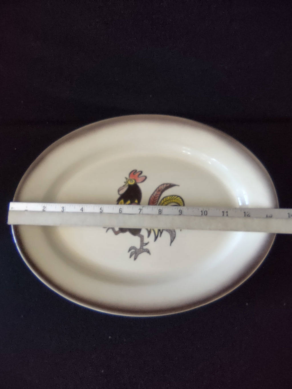 Vintage Metlox Poppytrail Red Rooster Oval Serving Platter California [6567]