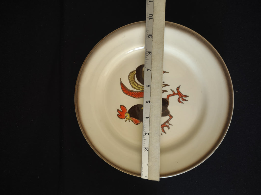 Vintage Metlox Poppytrail Red Rooster Dinner Plates Set of 2 Cream [6568]