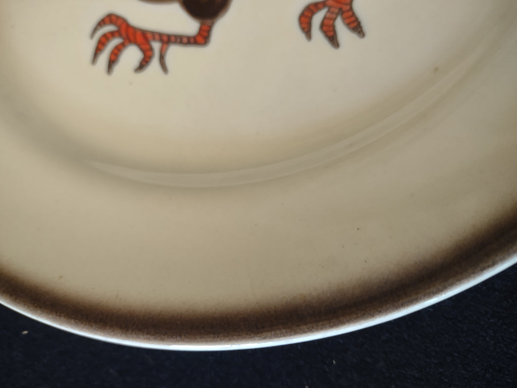 Vintage Metlox Poppytrail Red Rooster Dinner Plates Set of 2 Cream [6568]