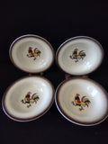 Vintage Metlox Poppytrail Red Rooster Berry Bowls Set of 4 Cream [6570]