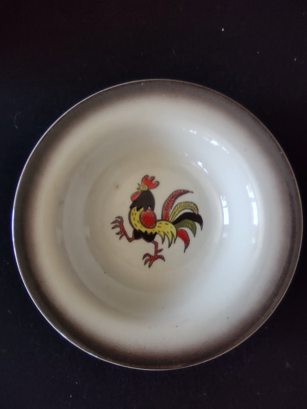 Vintage Metlox Poppytrail Red Rooster Berry Bowls Set of 4 Cream [6570]