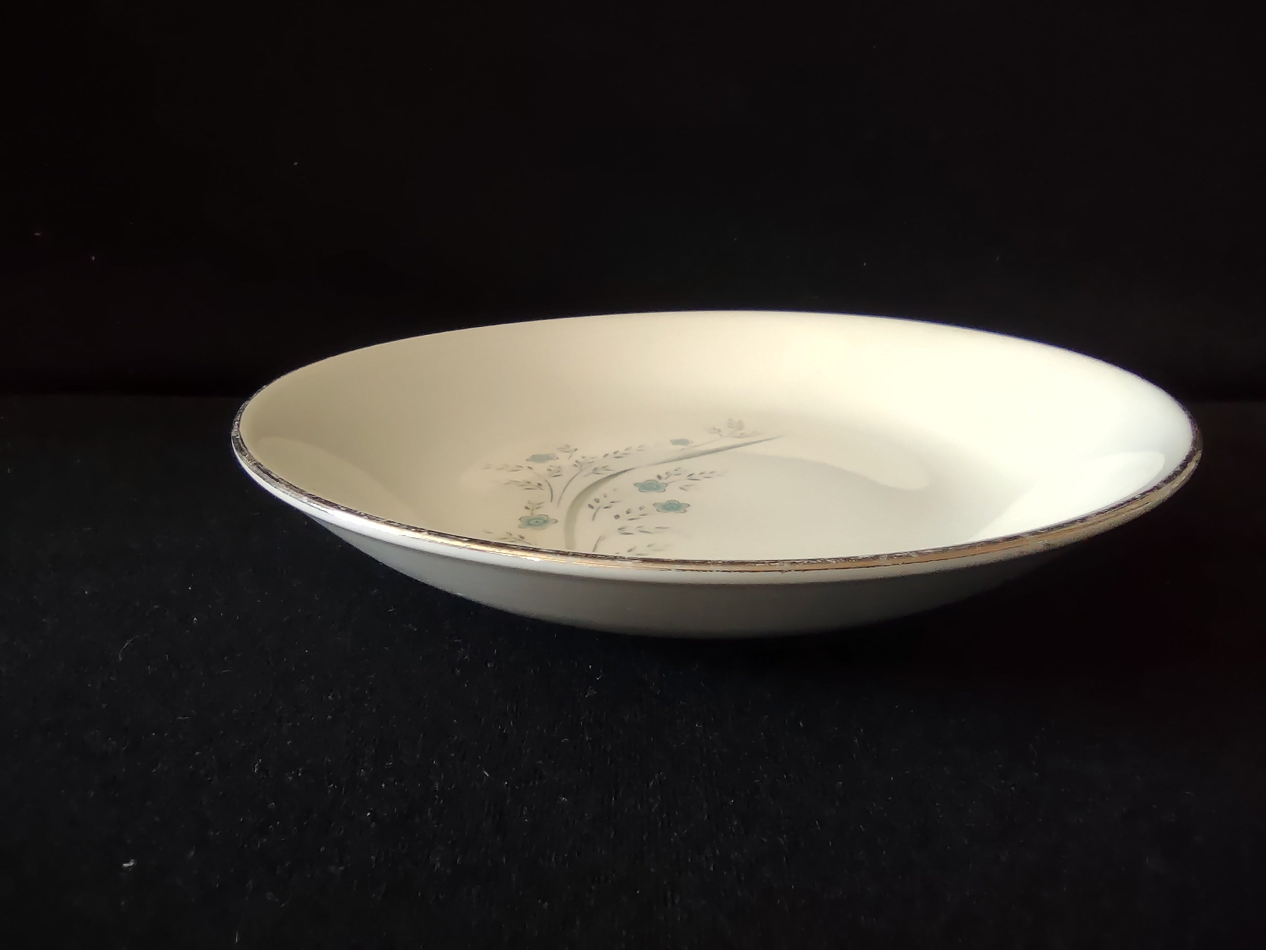 Vintage Kenmark China Teal Floral Pasta Bowls Set of 4 Platinum Rim [6574]