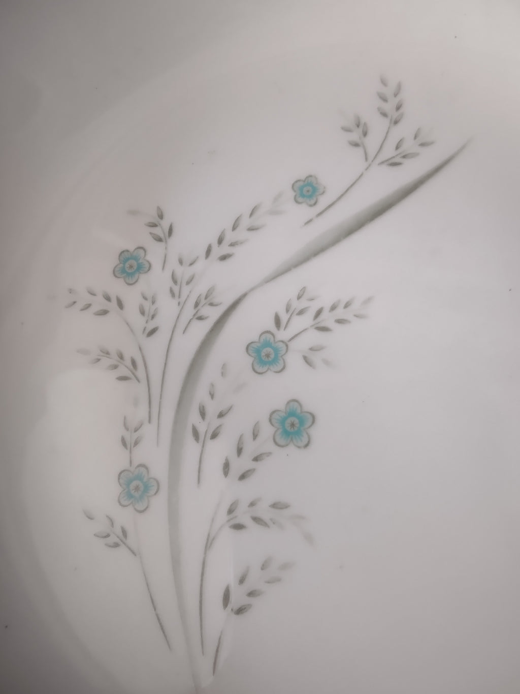 Vintage Kenmark China Teal Floral Pasta Bowls Set of 4 Platinum Rim [6574]