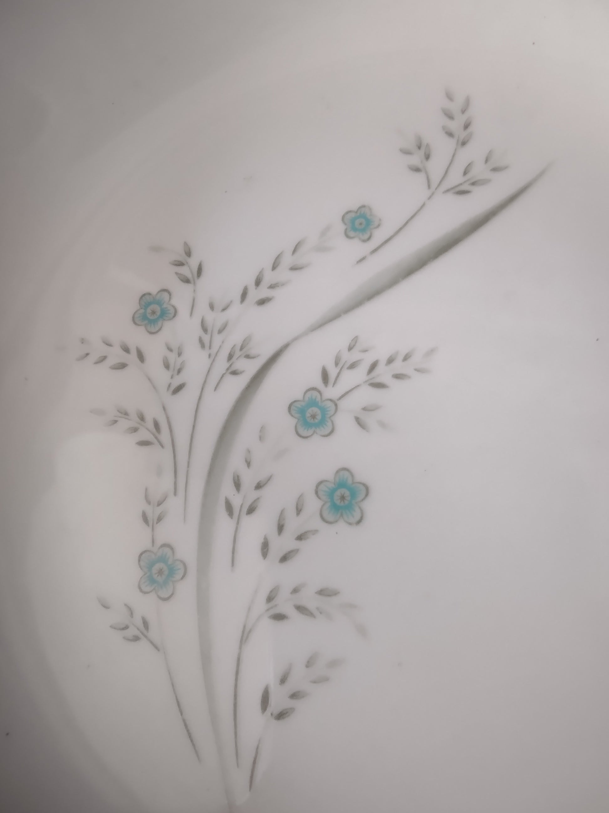 Vintage Kenmark China Teal Floral Pasta Bowls Set of 4 Platinum Rim [6574]