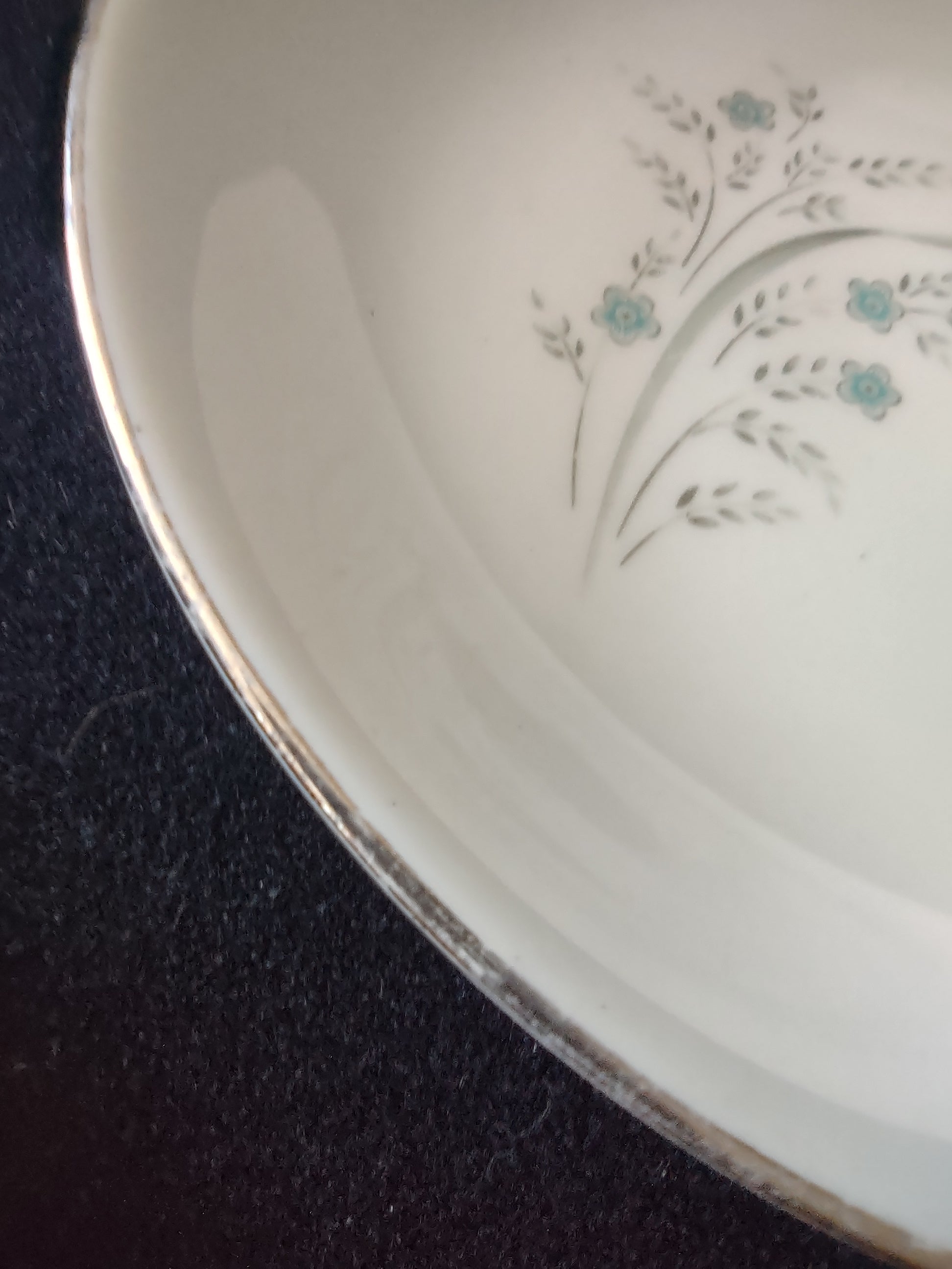 Vintage Kenmark China Teal Floral Pasta Bowls Set of 4 Platinum Rim [6574]