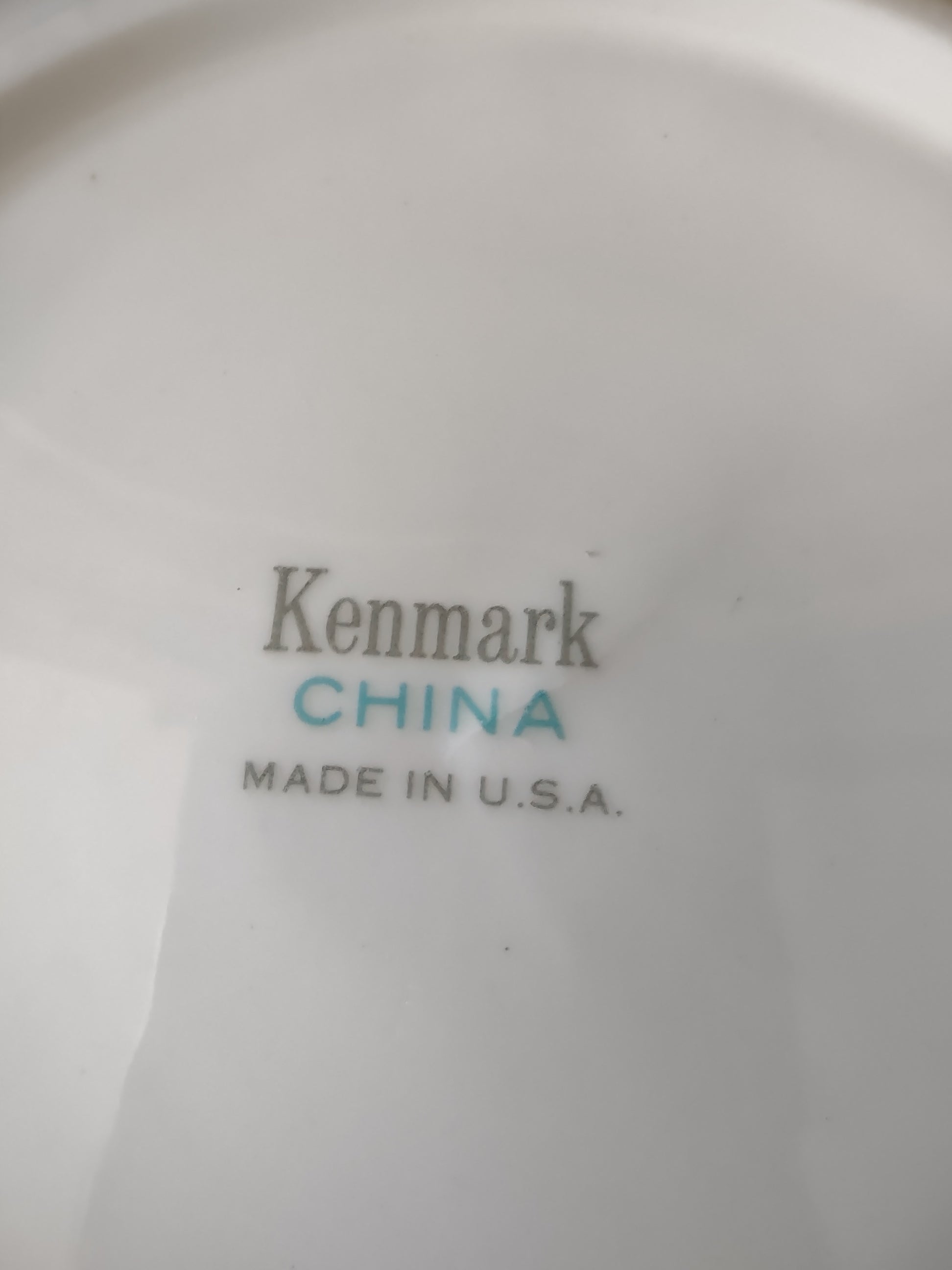 Vintage Kenmark China Teal Floral Pasta Bowls Set of 4 Platinum Rim [6574]