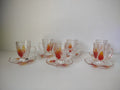 Vintage Clear Glass Red Yellow Leaf Cup Saucer Sets/6 [6633]