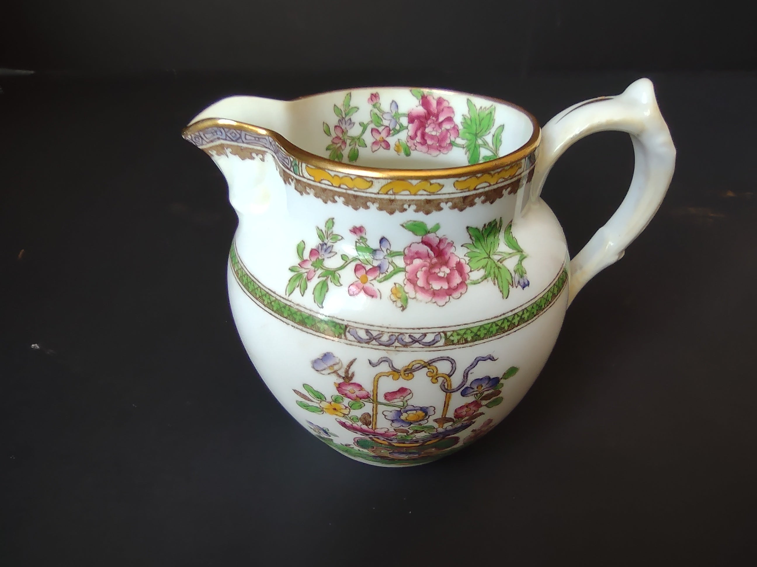 Vintage Spode Old Bow Cream Pitcher Floral Chinoiserie [6632]