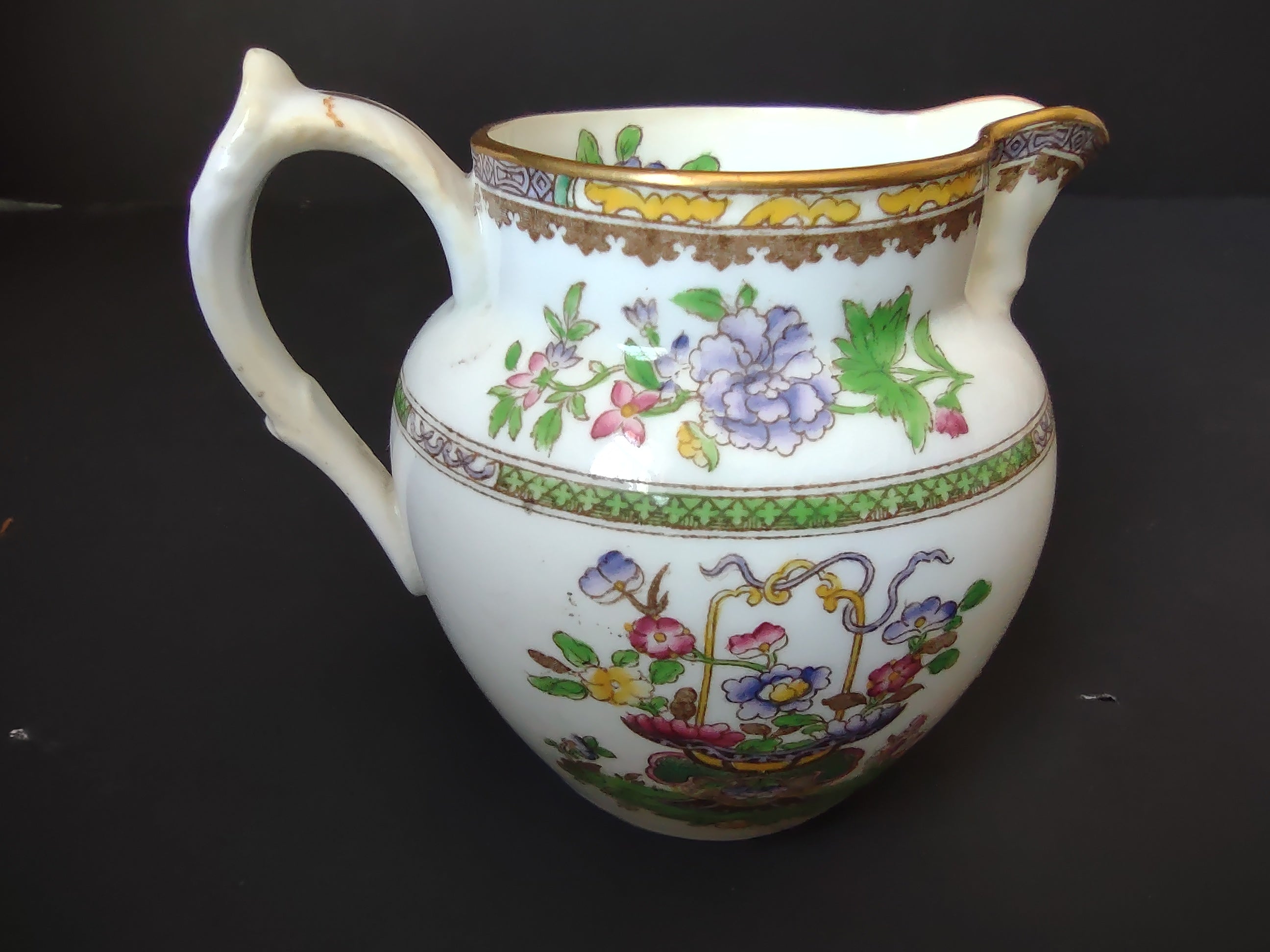 Vintage Spode Old Bow Cream Pitcher Floral Chinoiserie [6632]