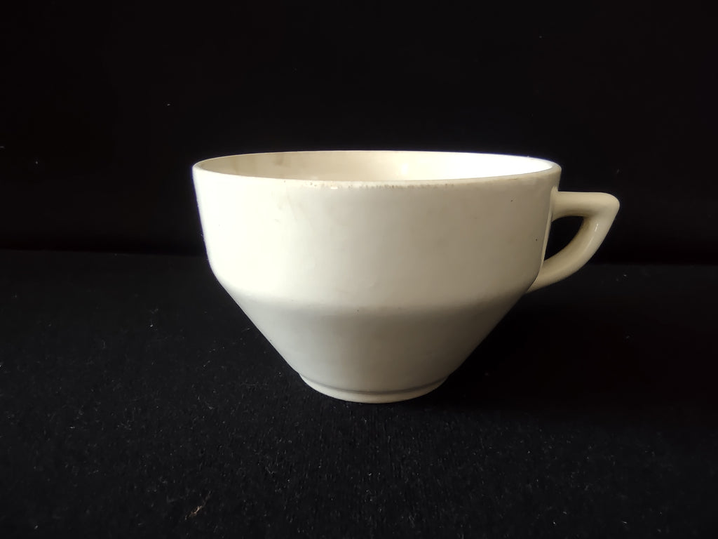 Vintage USA Pottery Plain White Tea Cup Crazing Mid-Century Modern [6576]