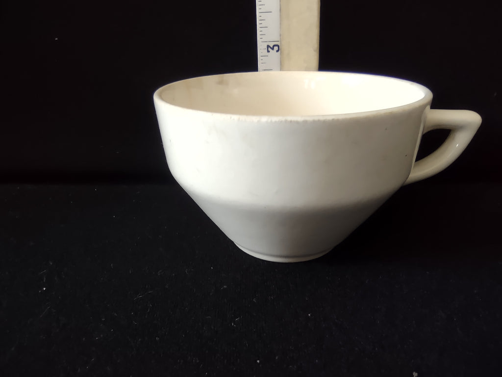Vintage USA Pottery Plain White Tea Cup Crazing Mid-Century Modern [6576]