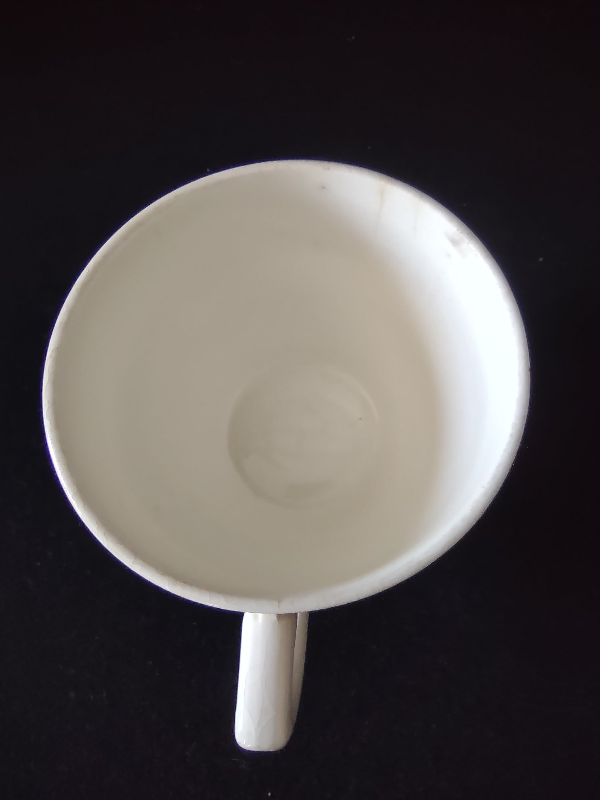 Vintage USA Pottery Plain White Tea Cup Crazing Mid-Century Modern [6576]