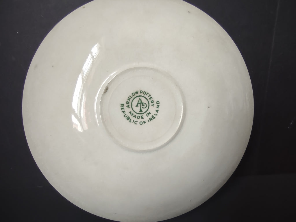 Vintage Arklow Pottery Shamrock Cup & Saucer Ireland Souvenir Green CRAZING [6630]