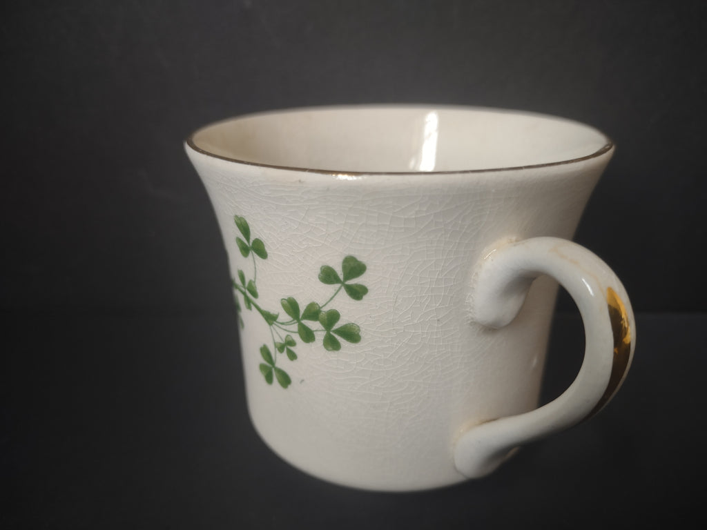 Vintage Arklow Pottery Shamrock Cup & Saucer Ireland Souvenir Green CRAZING [6630]