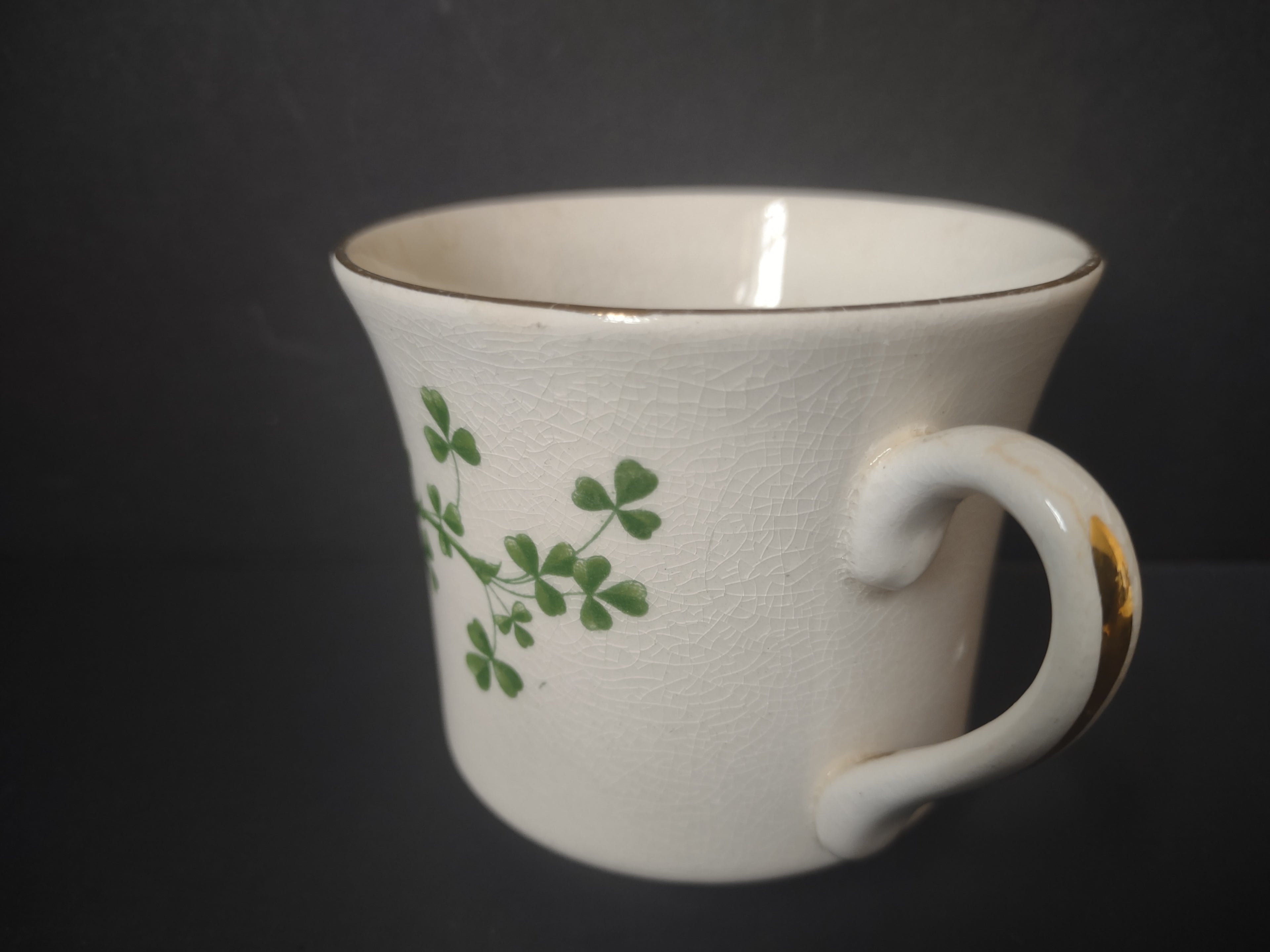 Vintage Arklow Pottery Shamrock Cup & Saucer Ireland Souvenir Green CRAZING [6630]