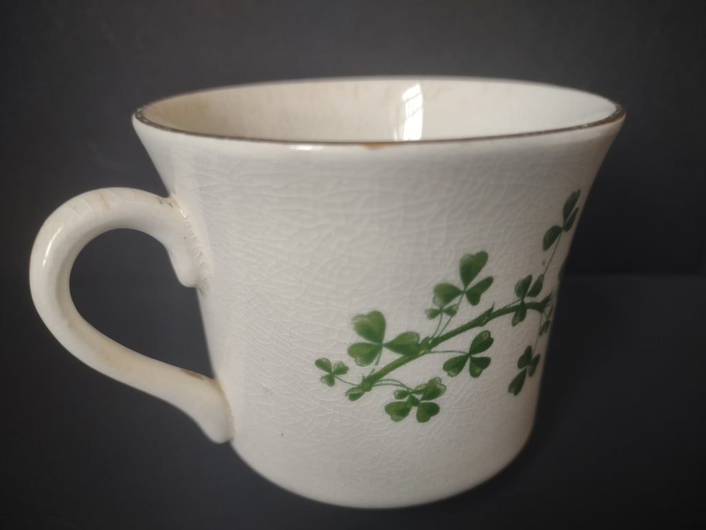 Vintage Arklow Pottery Shamrock Cup & Saucer Ireland Souvenir Green CRAZING [6630]