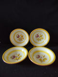 Vintage Stangl Provincial Berry Bowls Yellow Burgundy Tulip Set of 4 [6591]