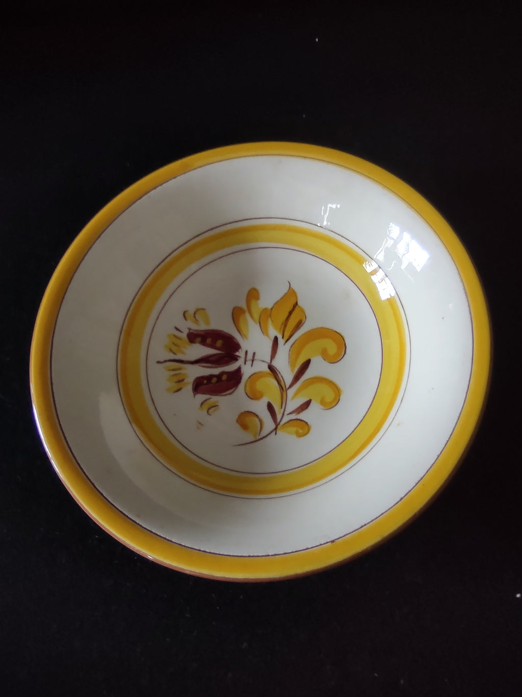 Vintage Stangl Provincial Berry Bowls Yellow Burgundy Tulip Set of 4 [6591]
