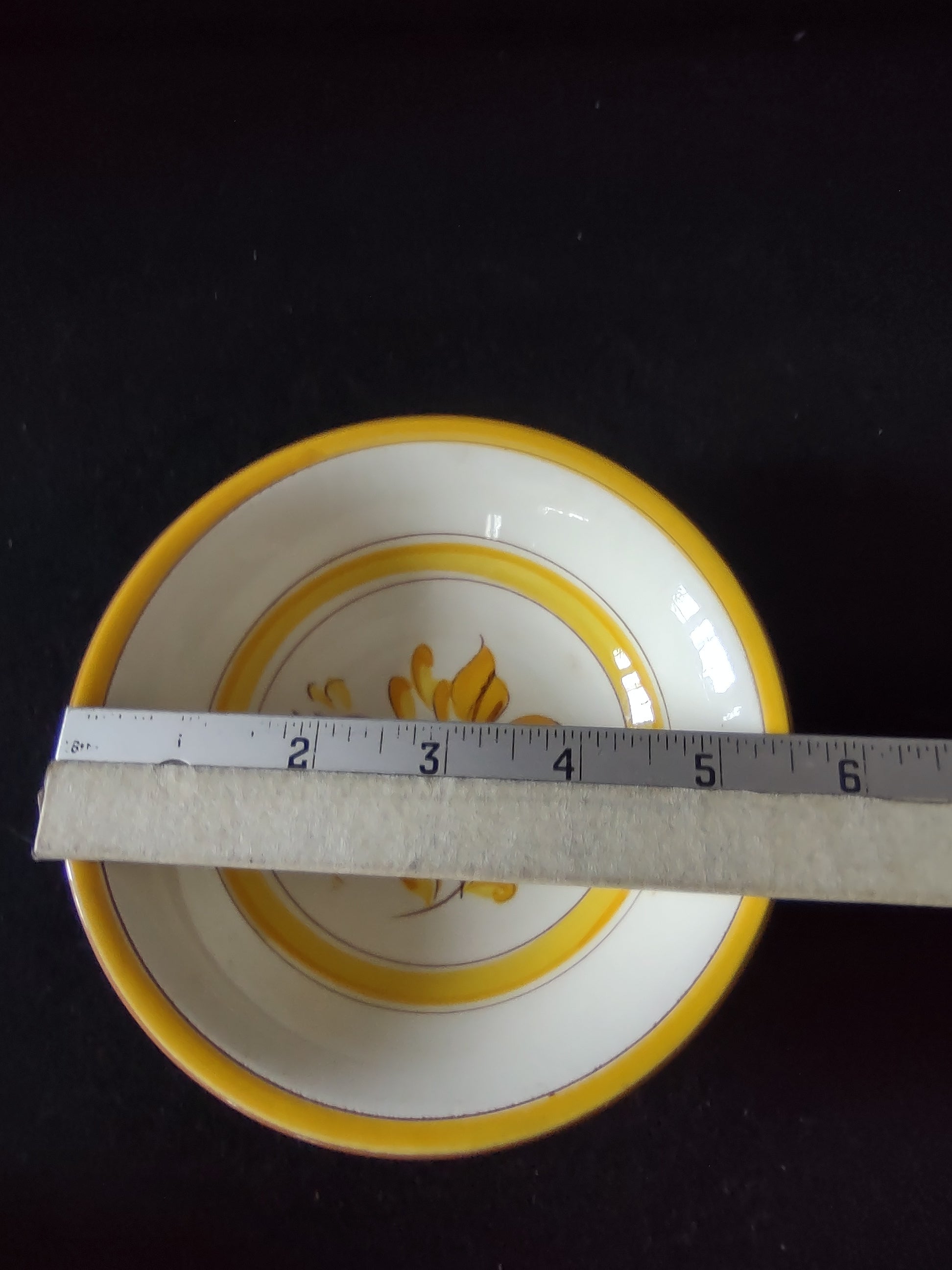 Vintage Stangl Provincial Berry Bowls Yellow Burgundy Tulip Set of 4 [6591]