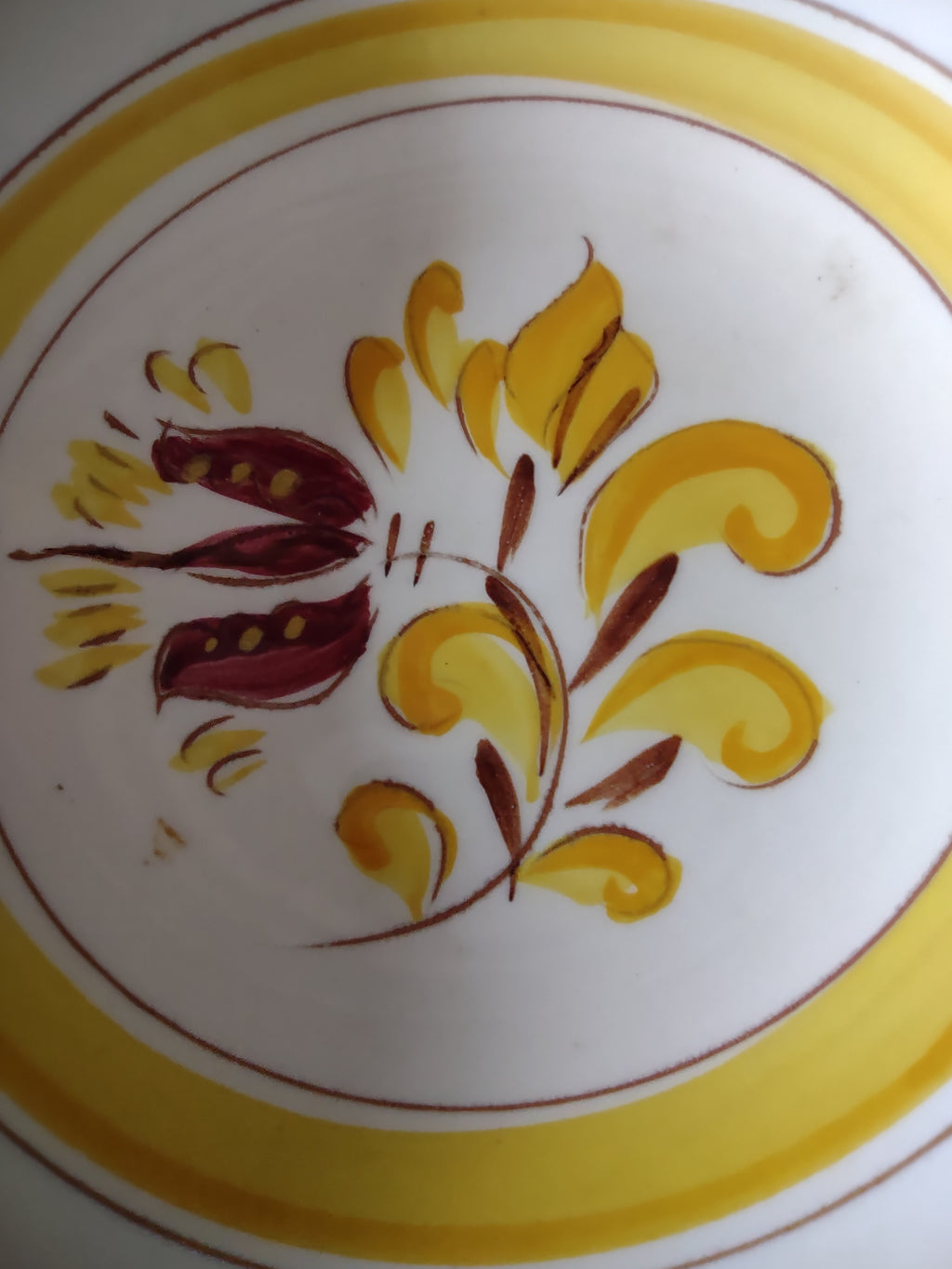 Vintage Stangl Provincial Berry Bowls Yellow Burgundy Tulip Set of 4 [6591]