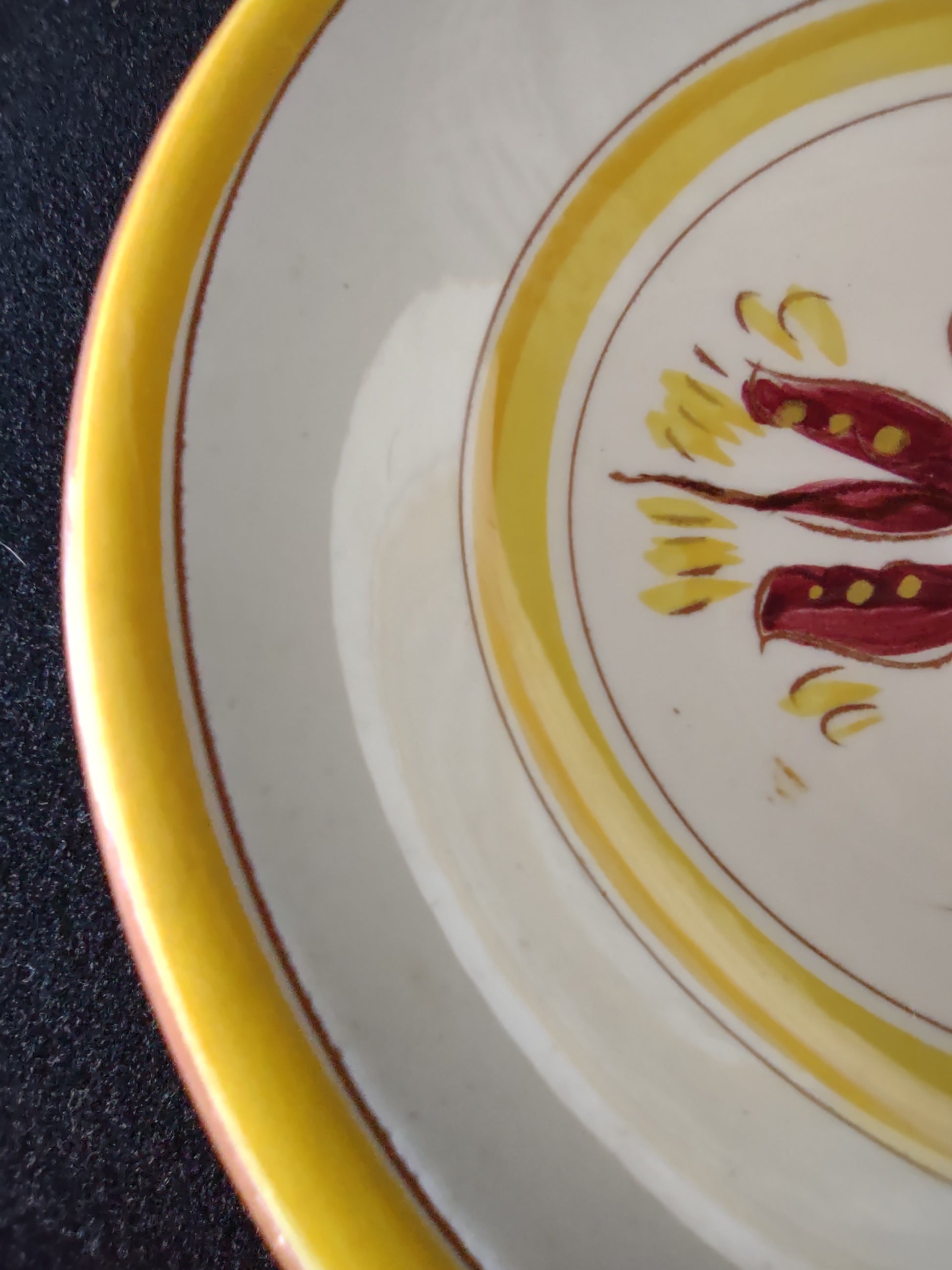 Vintage Stangl Provincial Berry Bowls Yellow Burgundy Tulip Set of 4 [6591]