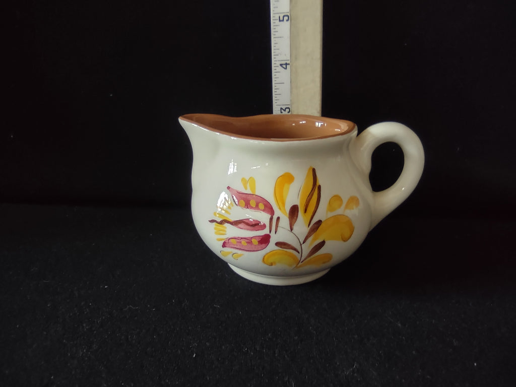 Vintage Stangl Provincial Creamer Yellow & Burgundy Tulip Approx 3" [6592]