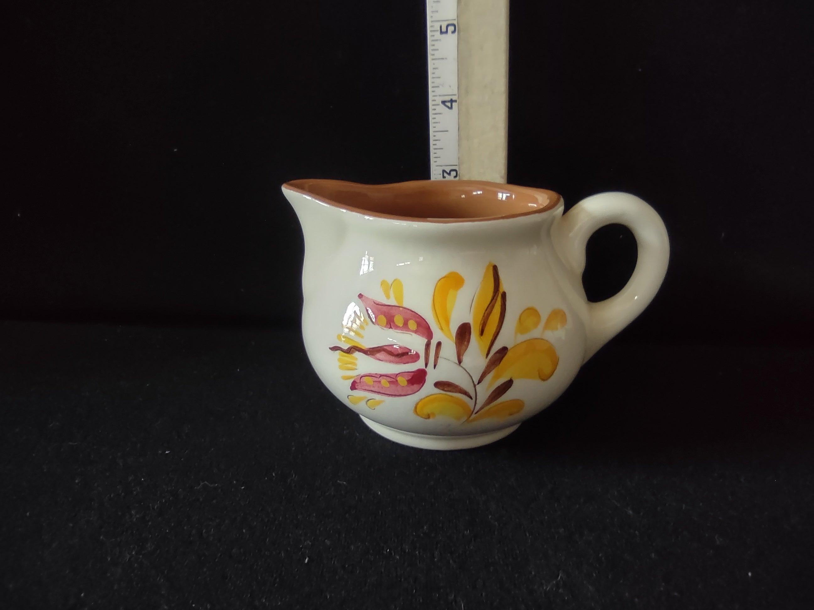 Vintage Stangl Provincial Creamer Yellow & Burgundy Tulip Approx 3" [6592]