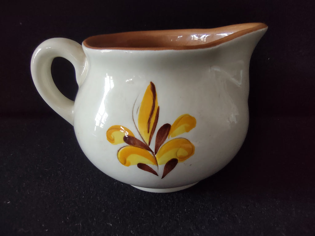 Vintage Stangl Provincial Creamer Yellow & Burgundy Tulip Approx 3" [6592]