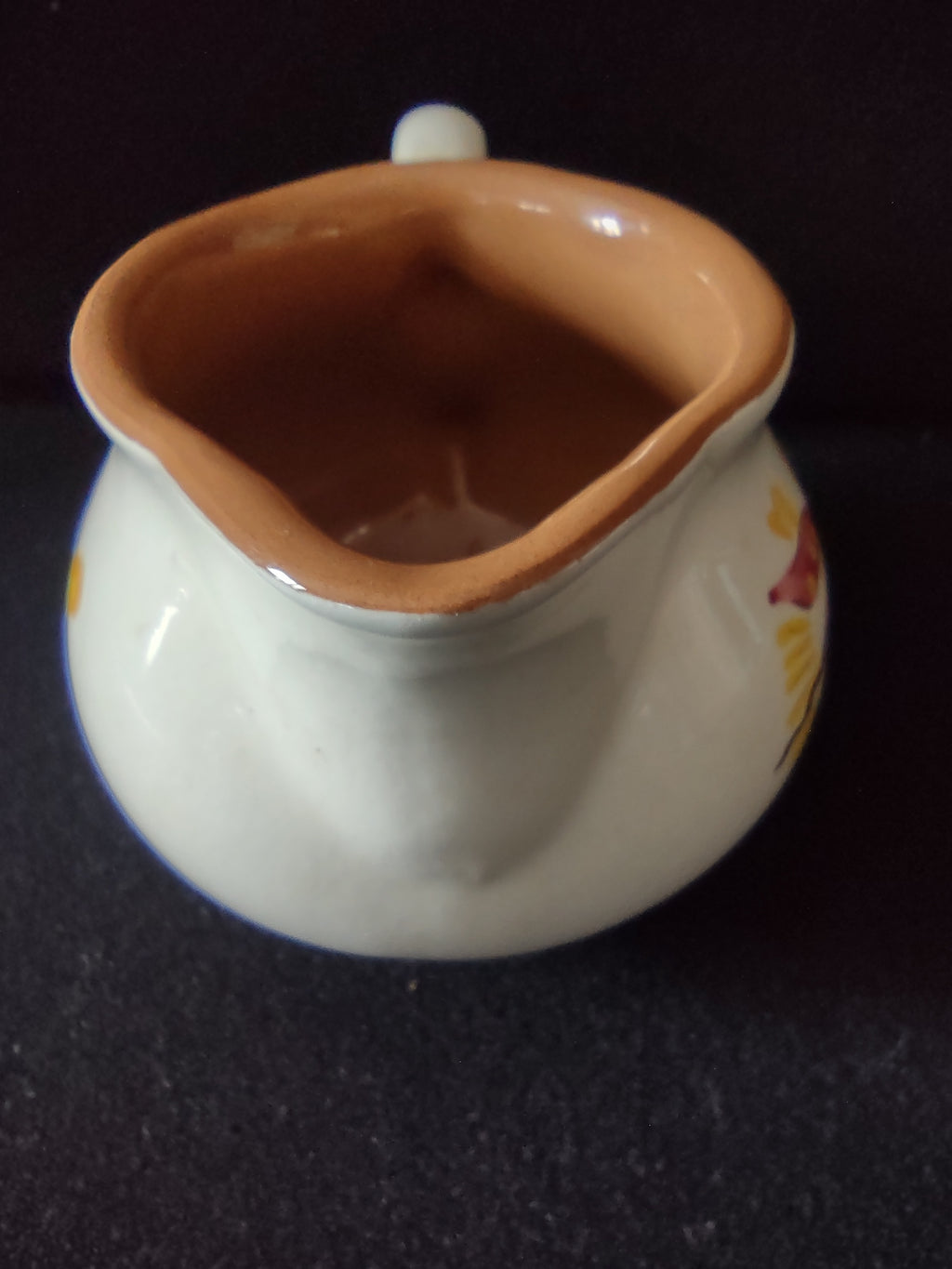 Vintage Stangl Provincial Creamer Yellow & Burgundy Tulip Approx 3" [6592]