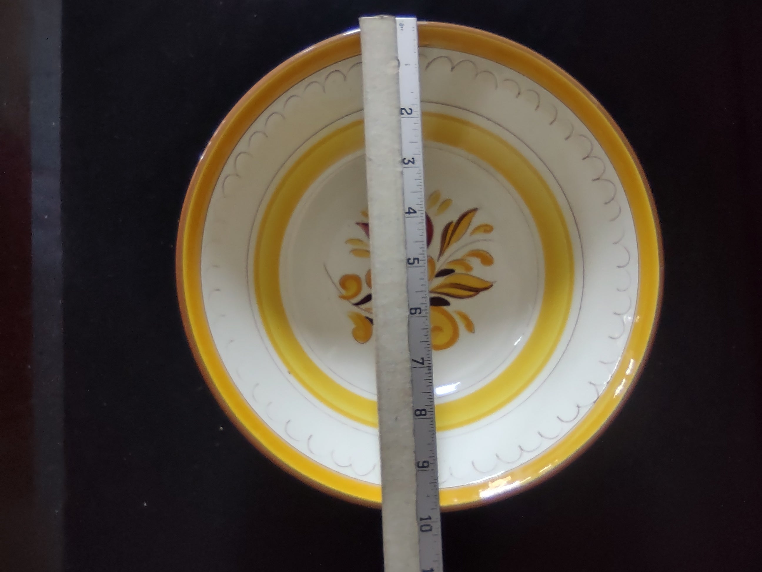 Vintage Stangl Pottery Provincial Serving Bowl Yellow & Burgundy [6593]
