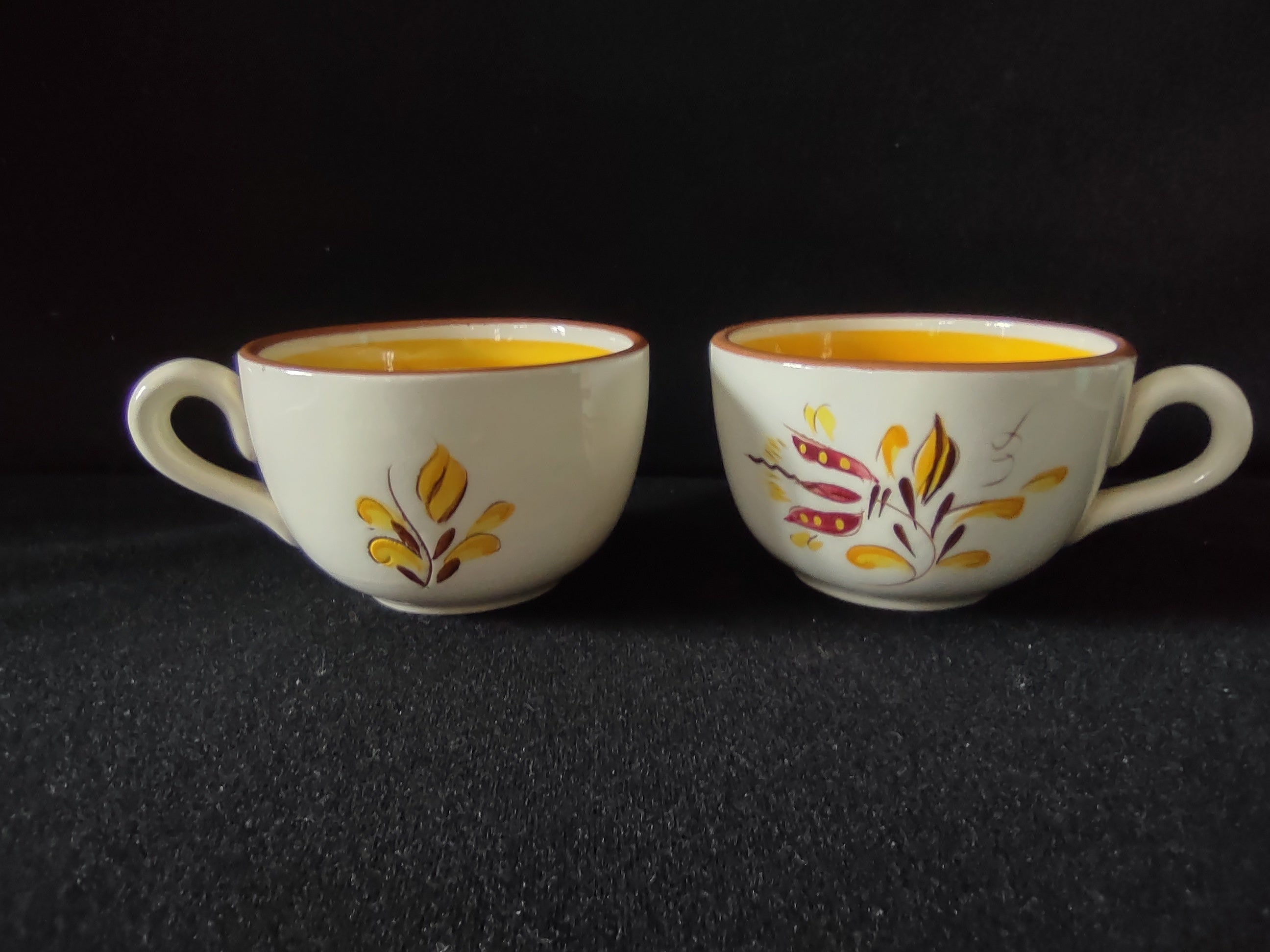 Vintage Stangl Pottery Provincial Yellow Brown Cups Set of 2 [6594]