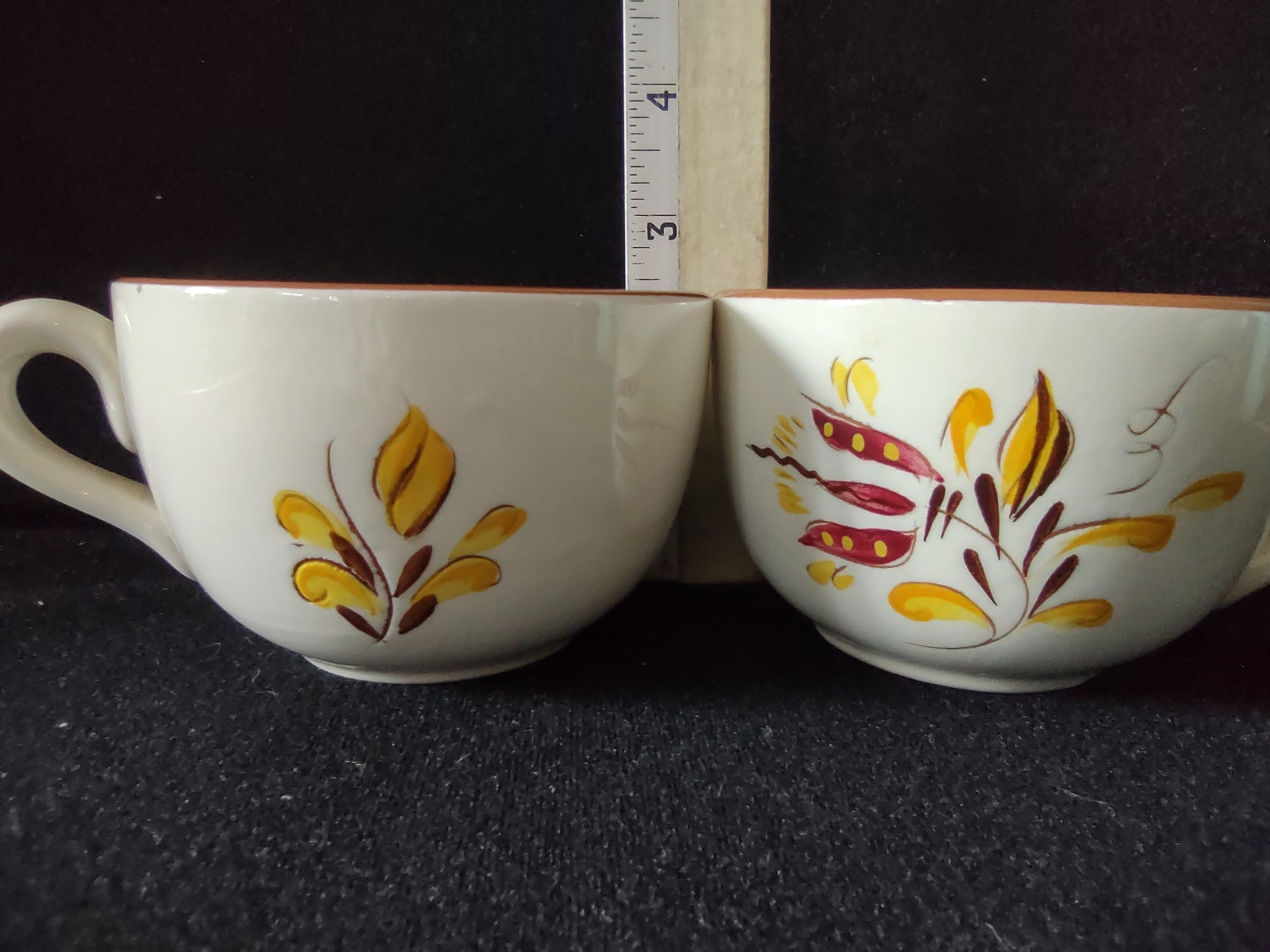Vintage Stangl Pottery Provincial Yellow Brown Cups Set of 2 [6594]