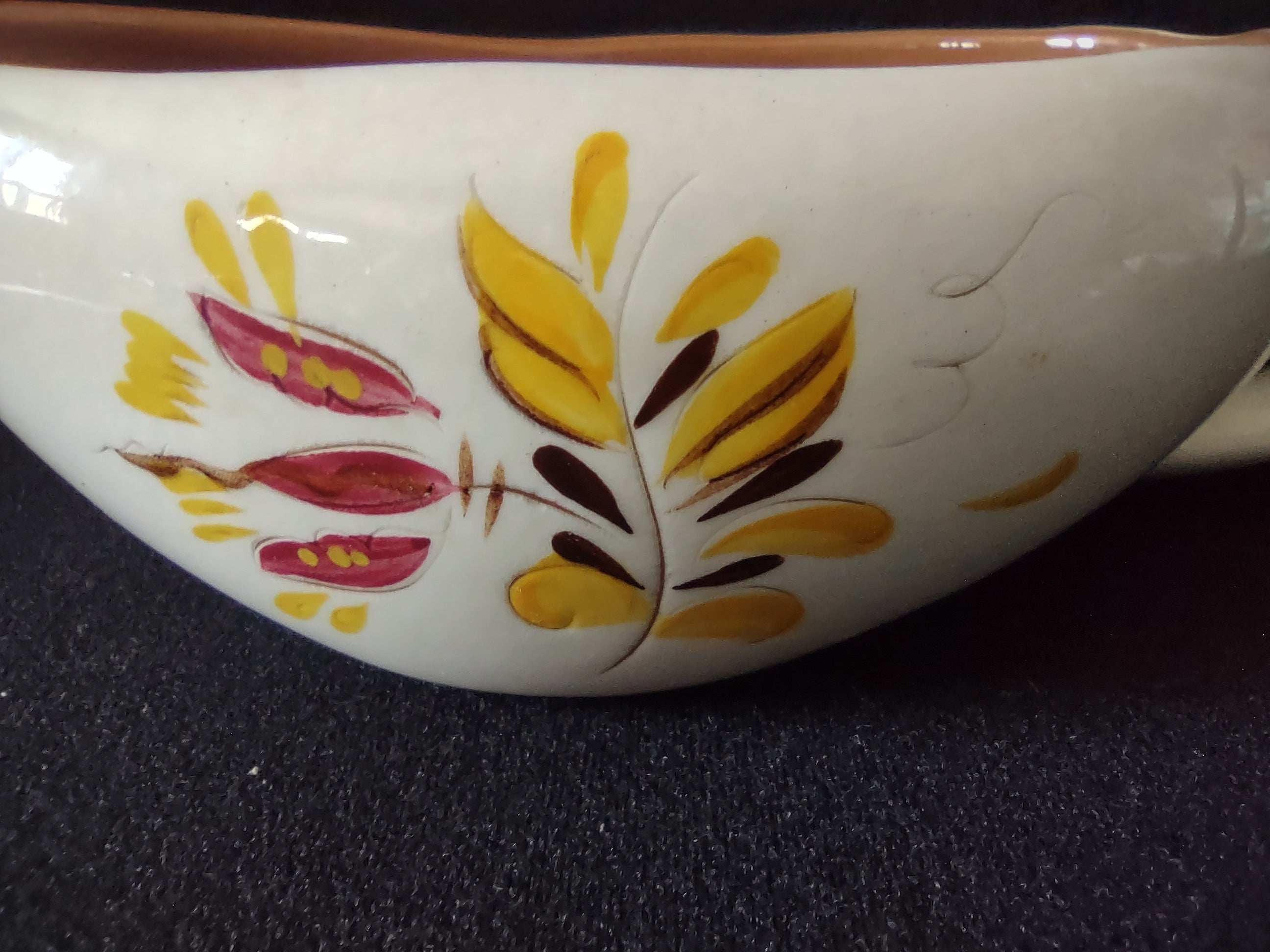 Vintage Stangl Pottery Provincial Gravy Boat w/ Liner Yellow Leaf [6596]
