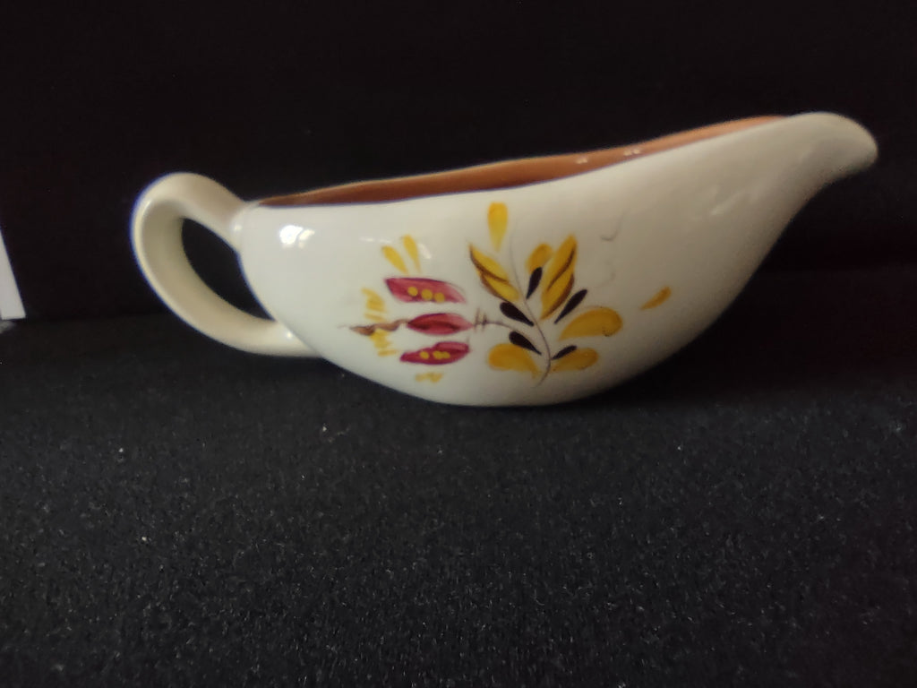 Vintage Stangl Pottery Provincial Gravy Boat w/ Liner Yellow Leaf [6596]