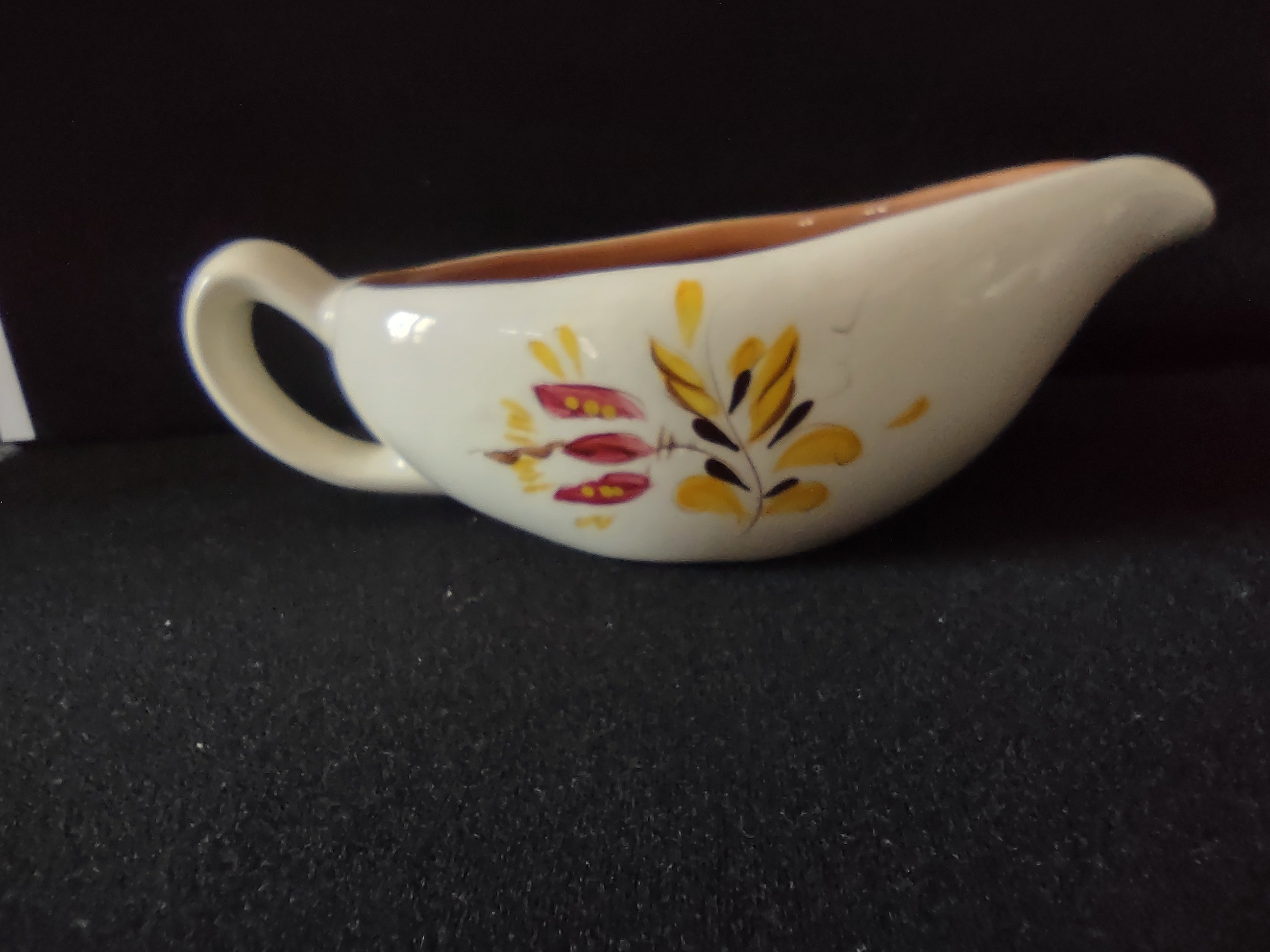 Vintage Stangl Pottery Provincial Gravy Boat w/ Liner Yellow Leaf [6596]