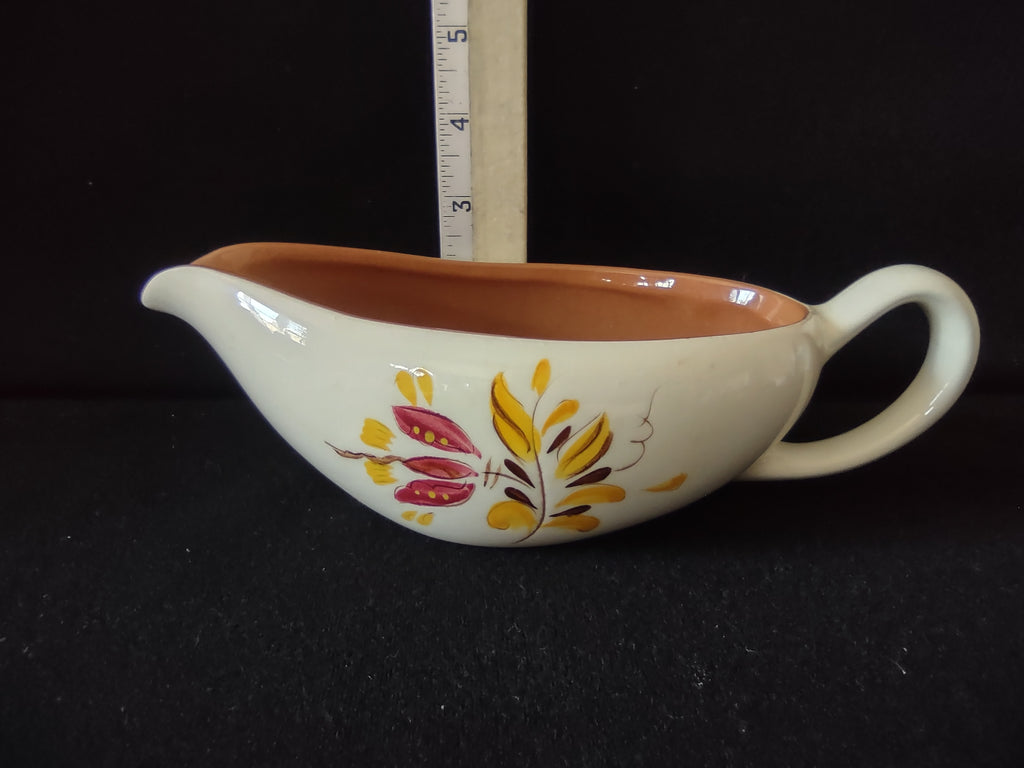 Vintage Stangl Pottery Provincial Gravy Boat Yellow & Red Leaf 1957 [6597]