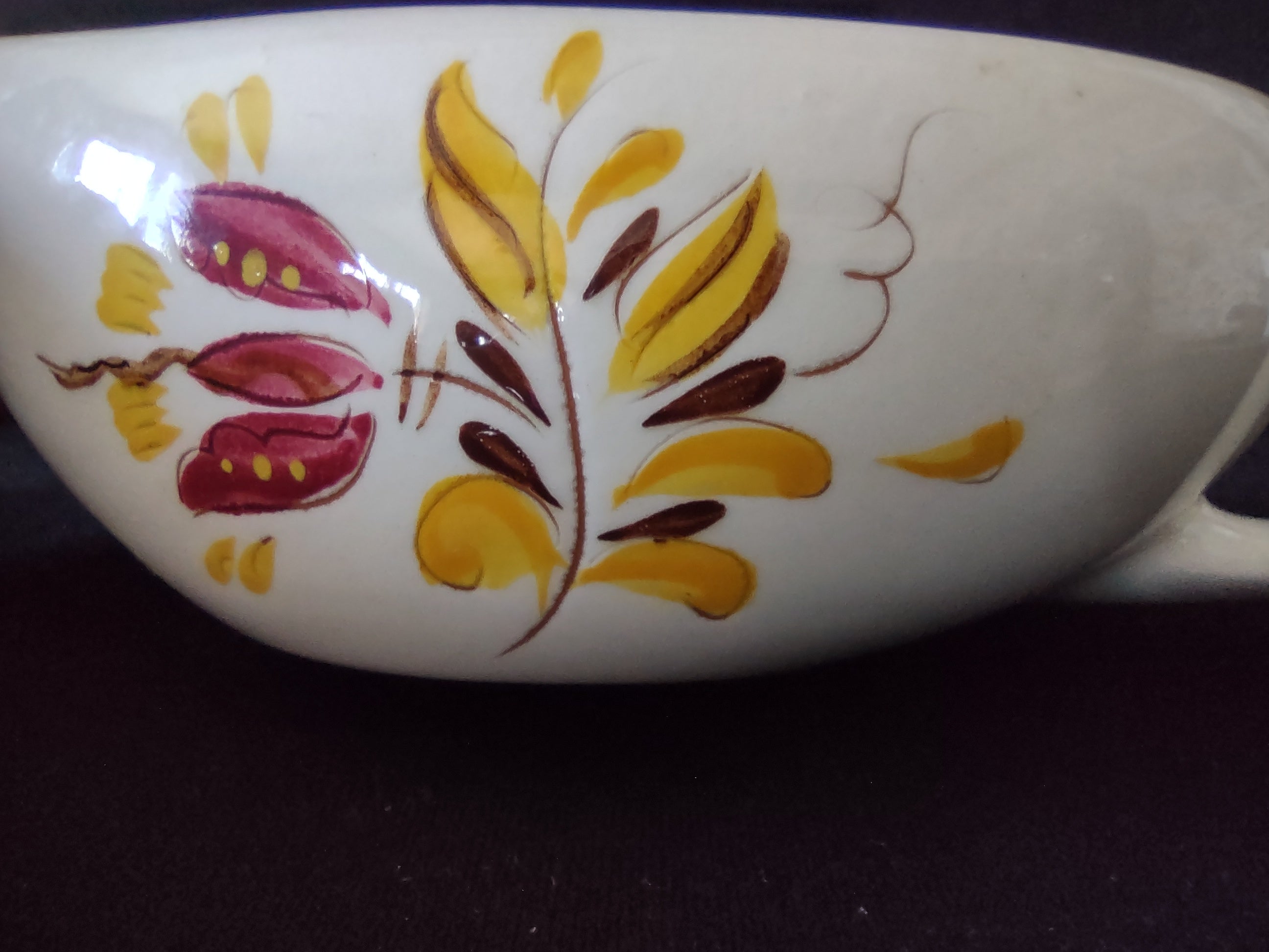Vintage Stangl Pottery Provincial Gravy Boat Yellow & Red Leaf 1957 [6597]