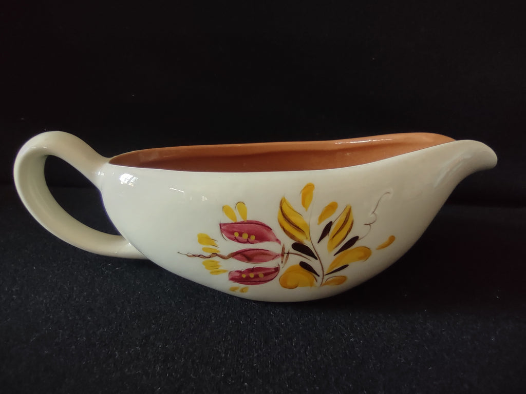 Vintage Stangl Pottery Provincial Gravy Boat Yellow & Red Leaf 1957 [6597]