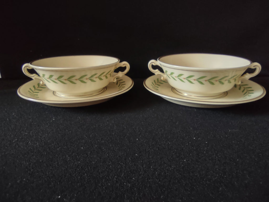 Vintage Syracuse China Old Ivory Bullion Soup Cup & Saucer Set of 2 [6599]