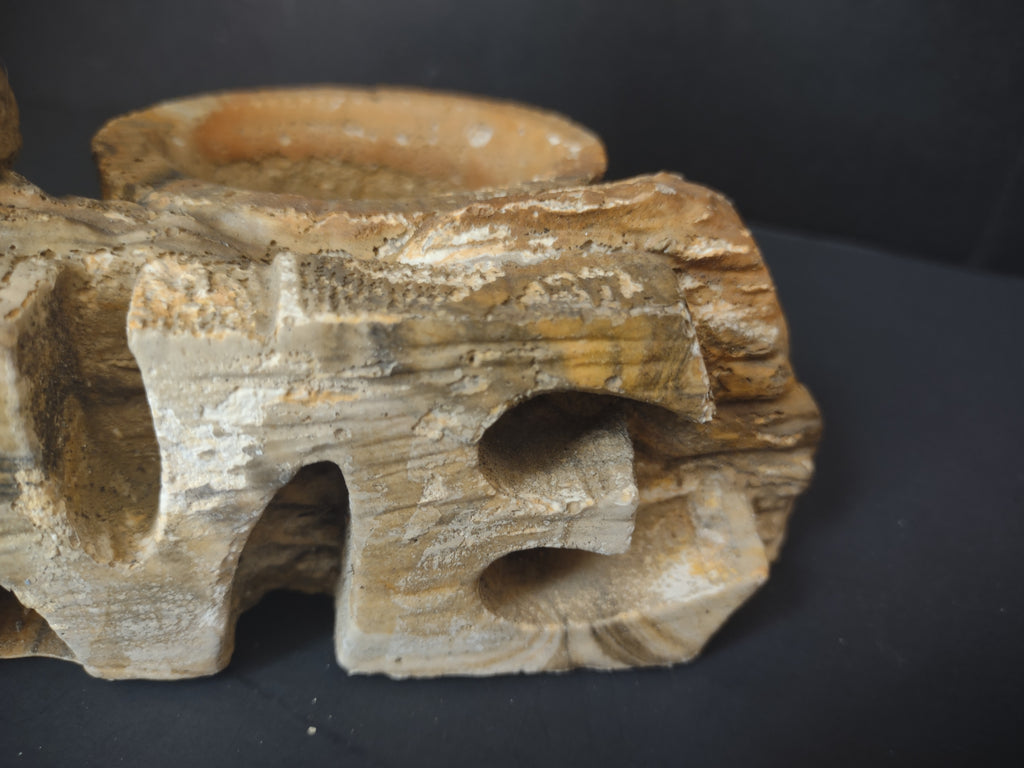 Vintage Soapstone Carved Owls Love Candle Holder Brown & Gray Figurine [6629]