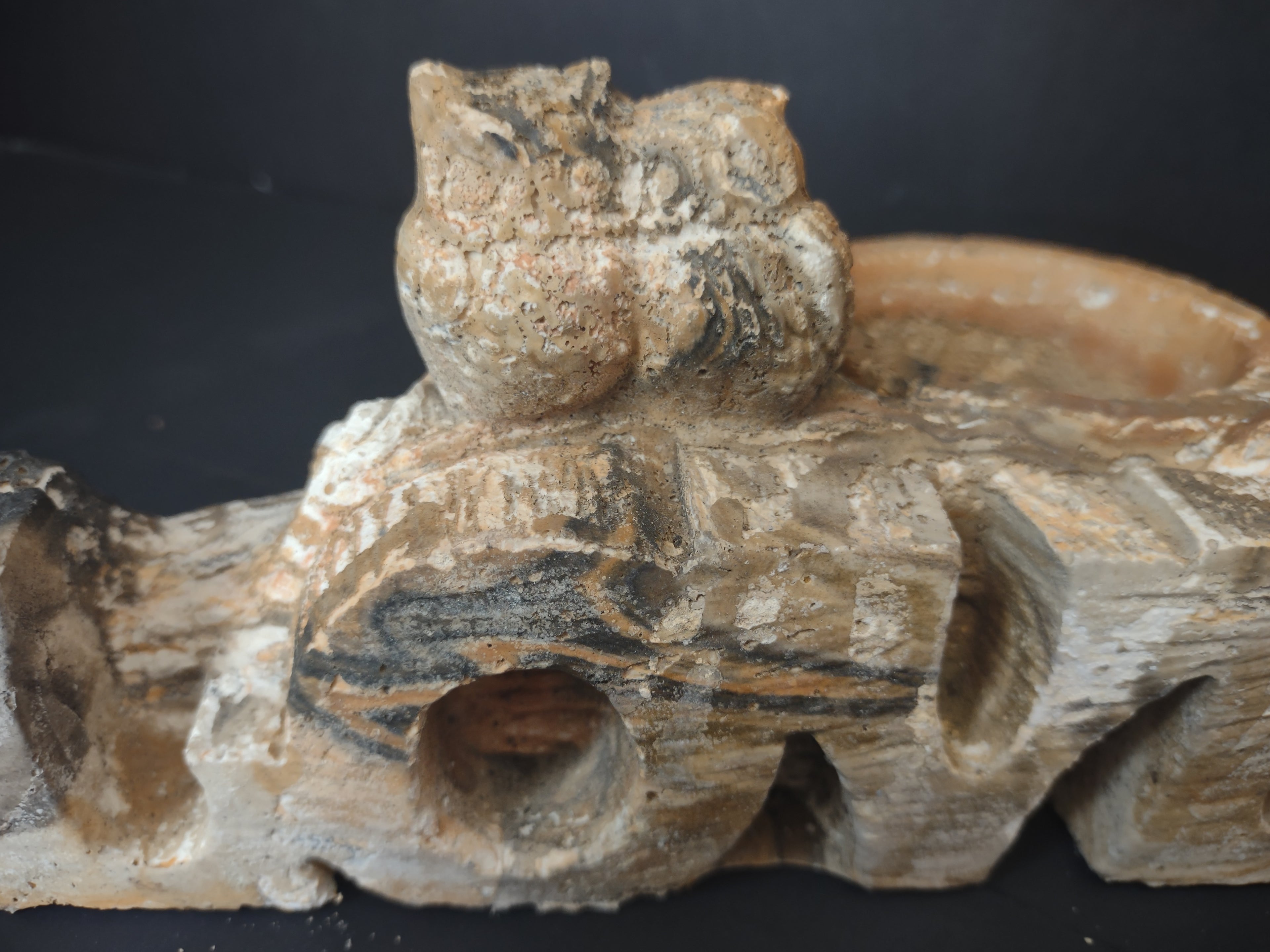 Vintage Soapstone Carved Owls Love Candle Holder Brown & Gray Figurine [6629]