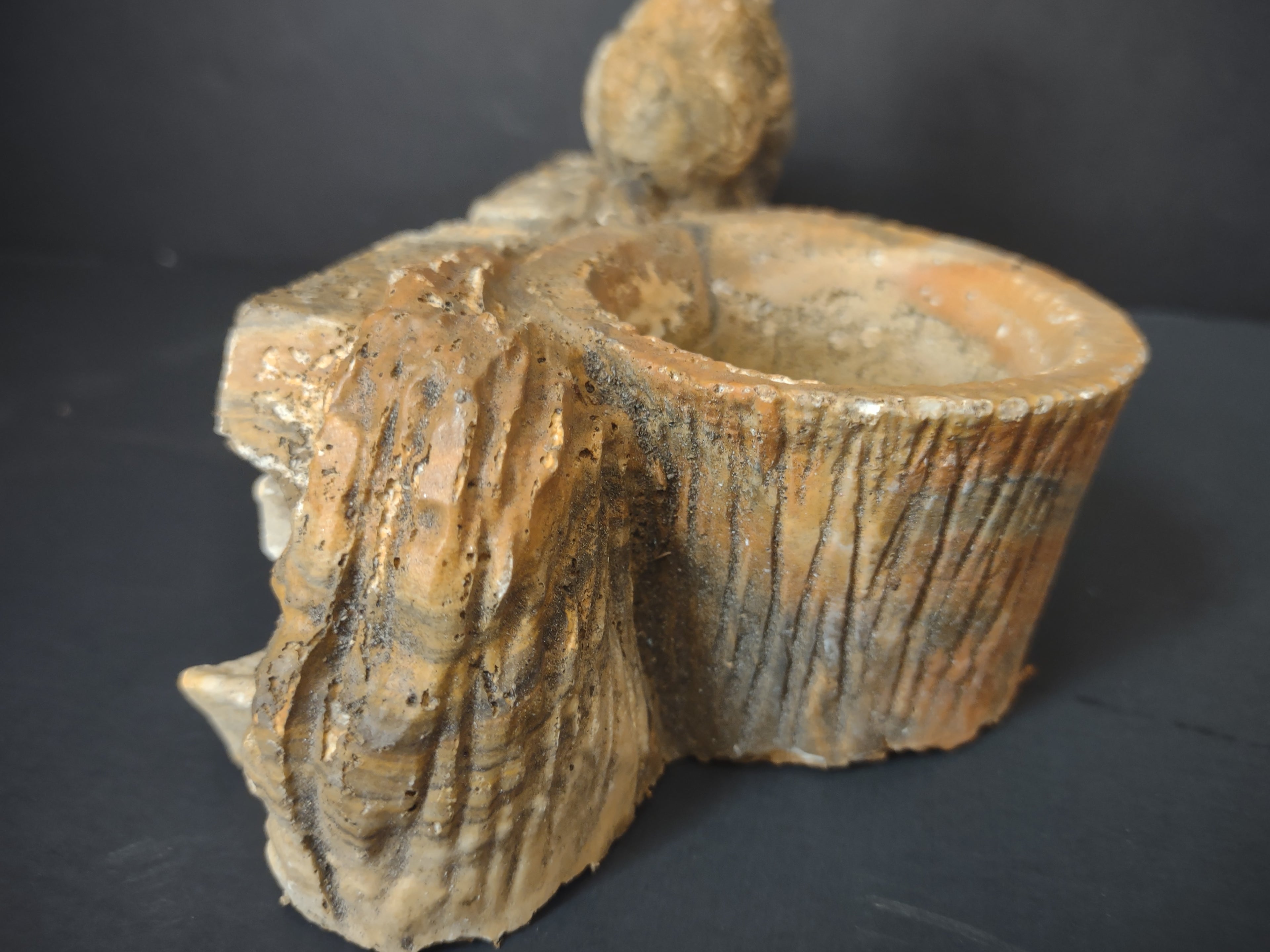 Vintage Soapstone Carved Owls Love Candle Holder Brown & Gray Figurine [6629]